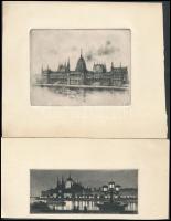 Jelzés nélkül: Budapest, Parlament. 3 db rézkarc, papír, 6x13 és 10x12 cm között