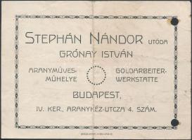 1913 Bp., Stephán Nándor utóda Grónay István Aranyműves műhelye nyugta