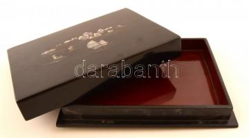 Japán fa ládika, gyöngyház berakással Artexport jelzéssel. / Japanese wood box with shell inlay 21x1...