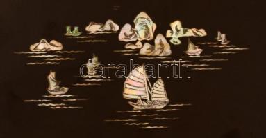 Japán fa ládika, gyöngyház berakással Artexport jelzéssel. / Japanese wood box with shell inlay 21x1...