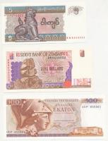 Zimbabwe 1997. 5D + Mianmar 1996. 5K + Görögország 1978. 100D T:I,I- Zimbabwe 1997. 5 Dollars + Myanmar 1996. 5 Kyats + Greece 1978. 100 Drachmaes C:UNC,AU