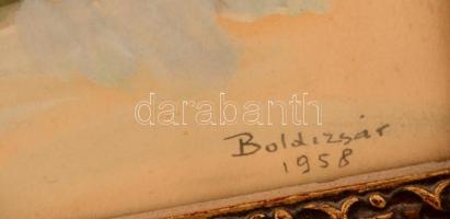 Boldizsár István (1897-1984): Virág csendélet, akvarell, papír, jelzett, üvegezett fa keretben, 37×2...