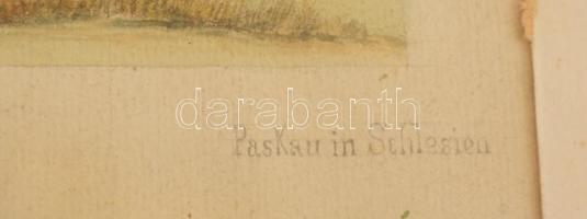 Sziléziai Paskau látképe (Ma Paskov, Csehország), aquarell, papír, jelzés nélkül, paspartuban, fa ké...