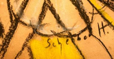 Scheiber jelzéssel: Táncosok. Vegyes technika, papír, üvegezett keretben, 21×17 cm