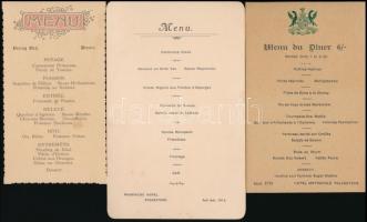 cca 1900-1910 11 db menükártya, nagyrészt angol vacsorákra. Szép szecessziós darabokkal / 11 English...