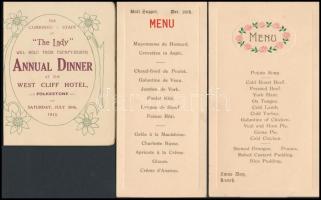cca 1900-1910 11 db menükártya, nagyrészt angol vacsorákra. Szép szecessziós darabokkal / 11 English...