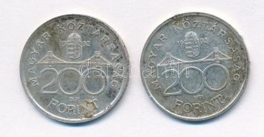 1992. 200Ft Ag "MNB" (2x) T:2 patina
