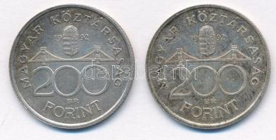 1992. 200Ft Ag "MNB" (2x) T:2 patina