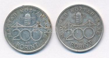 1992. 200Ft Ag "MNB" (2x) T:2 patina