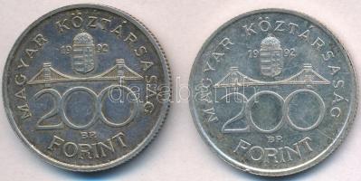 1992. 200Ft Ag "MNB" (2x) T:2 patina