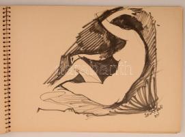 Szőnyi Jenő (1902-?): Aktok. Vázlatfüzet 7 rajzzal. Tus, papír, jelzett, 32x24 cm