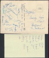 cca 1953-1956 A Bp. Kinizsi (Fradi) tagjainak (Mátrai, Forgács, Dalnoki, Gerendás, stb.) aláírásai Onódy Lajos szakosztályvezetőnek küldött levelezőlapon