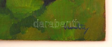 Kmetty jelzéssel: Házak a tó partnál. Olaj, farost, 34×50 cm