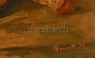 Bruck jelzéssel: Virácsendélet narancssal. Olaj, karton, keretben, 55×33 cm