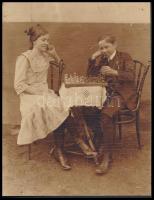 cca 1910 Sakkjátszma, fotó / chess game, photo 11×9 cm