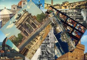 28db Olasz városképes lap: Milánó, Firenze, Nápoly, Rovenna, Portofino. Ebből 23 postatiszta