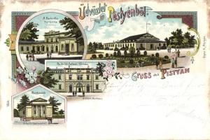 Pöstyén, Piestany; Park Villa, Cs. és Kir. katonai kórház, Munkáslak / villa, military hospital, workers' Apartment, floral, litho  (EB)