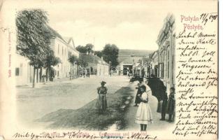 1898 Pöstyén, Piestany; Úri utca, Fürdő szálloda, Strasser kávéház / street, hotel, cafe (EK)