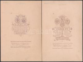 cca 1880 2 db keményhátú kabinetfotó Klösz György budapesti műterméből, 16×11 cm