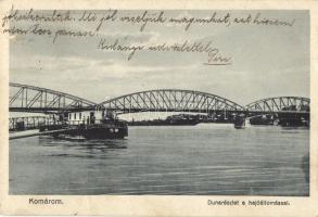 Komárom, Komárno; Dunarészlet, hajóállomás, híd, kiadja Hacker Dezső / port, bridge (EK)