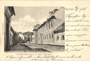 Rozsnyó, Roznava, Roseanu; Berzéti utca, Ágostoni hitvallású evangélikus leányiskola, kiadja Falvi Jenő / street, girl school