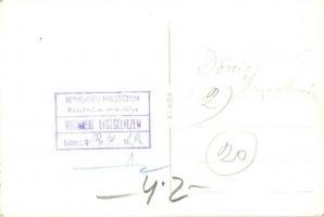 1950 Dömös, hajóállomás, hátoldalon a képeslap nyomását engedélyező Népművelési Minisztérium pecsétj...