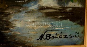 Balázs jelzéssel: Férjét váró asszony. Olaj, vászon, keretben, 32×47 cm