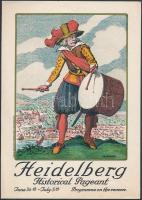 1913 A heidelbergi történelmi fesztivál angol nyelvű szórólapja, programmal, színes illusztrációval