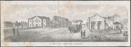 cca 1857 A debreceni vaspályatér nyugatról, rotációs fametszet a Vasárnapi újságból, papír, jelzés nélkül, 24,5×9 cm