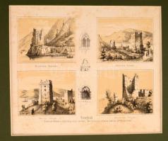 1847 Salamon tornya a világ négy része szerint, litográfia, papír, Joseph Vincenz Häufler Album von Visegrád c. munkájából, paszpartuban, 21,5×25,5 cm