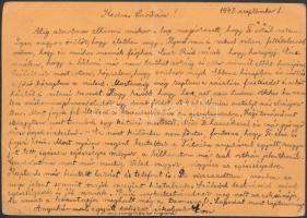 1943 Magyar Vöröskereszt Hadifogoly levelezőlap Oroszországba, megírt, félbe hajtott, 11x15cm