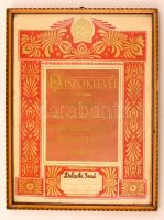 cca 1954-1955 Dalnoki Jenő (1932-2006) olimpiai bajnok labdarúgó (Kinizsi, Ferencváros) díszoklevele magyar labdarúgó NB I. 3. helyezésért, Titkos Pál (1908-1988) világbajnok labdarúgó, sportvezető aláírásával, üvegezett fa keretben