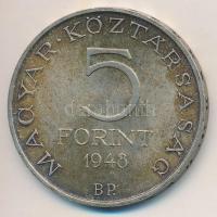 1948. 5Ft Ag "Petőfi" T:2 patina