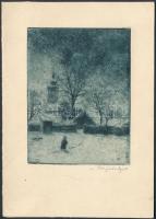 Bajor Ágost (1892-1958): Téli éjszaka. Akvatinta, papír, jelzett, 9x7 cm