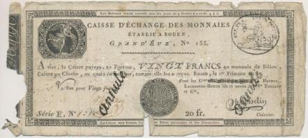 Franciaország / Rouen 1797-1803. 20Fr "annulé (érvénytelen)" felülbélyegzéssel T:IV France / Rouen 1797-1803. 20 Francs "annulé (cancelled)" C:G Krause S245a