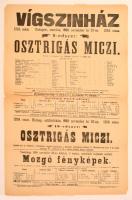 1899 a Vígszínház hirdetménye az Osztrigás Miczi c. darab soron következő előadásáról, szélein szakadásokkal, 48×31,5 cm