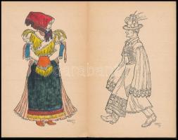 cca 1920-1930 Magyar Népviselet, Orbis Pictus Hungaricus, szerkeszti Czakó Elemér, rajzolta Horváth ...