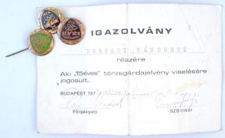 1977. "MTA KFKI" 3db klf zománcozott törzsgárda jelvény, a 15 éveshez igazolvány T:2