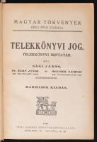 Sági János, Dr. Kéry János, Bojcsek Sándor: Telekkönyvi Jog. Telekkönyvi mintatár. Budapest, 1930, Grill Károly, XXXI+862 p. Harmadik kiadás. Kiadói egészvászon kötés, picit foltos védő- és előzéklapokkal, picit laza fűzéssel, jó állapotban.