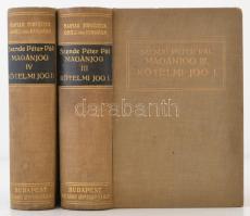 Dr. Szende Péter Pál, Dr. László Jenő, : Magyar magánjog mai érvényében III. kötet. Kötelmi jog I-II.  Budapest, 1928, Grill Károly, XXXII+831+IX+725 p. Kiadói egészvászon kötés, picit kopott borítókkal, picit foltos védő-, és előzéklapokkal, picit laza fűzéssel, jó állapotban.