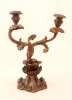 Bronzírozott kétágú gyertyatartó, m: 29 cm