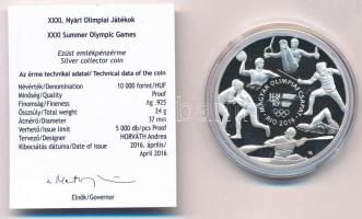 2016. 10.000Ft Ag "XXXI. Nyári Olimpiai Játékok" tanúsítvánnyal (24g/0.925/37mm) T:PP
Hun...