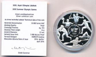 2016. 10.000Ft Ag "XXXI. Nyári Olimpiai Játékok" tanúsítvánnyal (24g/0.925/37mm) T:PP
Hun...