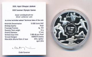 2016. 10.000Ft Ag "XXXI. Nyári Olimpiai Játékok" tanúsítvánnyal (24g/0.925/37mm) T:PP
Hun...