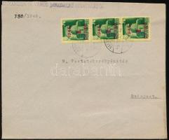 1945 (2. díjszabás) Távolsági levél Kisegítő 1P/1P hármascsíkkal bérmentesítve