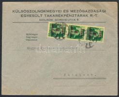 1945 (2. díjszabás) Távolsági levél Kisegítő 1P/1P hármascsíkkal bérmentesítve