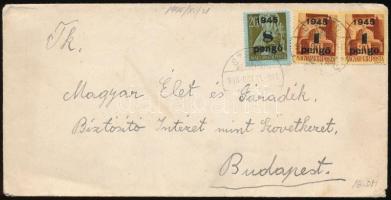 1945 (3. díjszabás) Távolsági levél Kisegítő 2x1P/20f + 8P/20f bérmentesítéssel