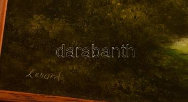 Lénárd jelzéssel: Romantikus táj III., olaj, fa, keretben, hátulján tanúsítvánnyal, 17×23 cm