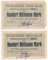 Németország / Weimari Köztársaság / Neu-Ulm 1923. 100.000.000M (5x) mindegyik hátlapján bélyegzés T:...