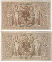 Német Birodalom 1910. 1000M (4x) hétjegyű sorszám, zöld pecséttel T:III 
German Empire 1910. 1000 M...
